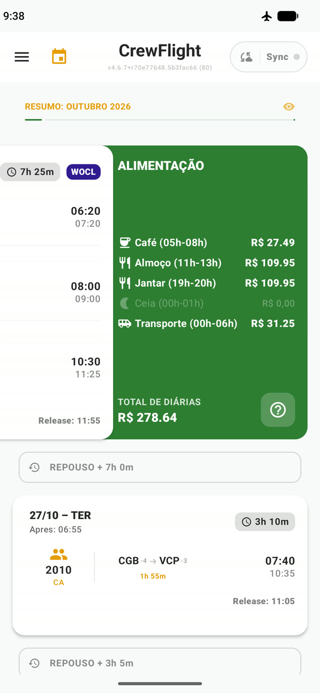 CrewFlight — aba de diárias