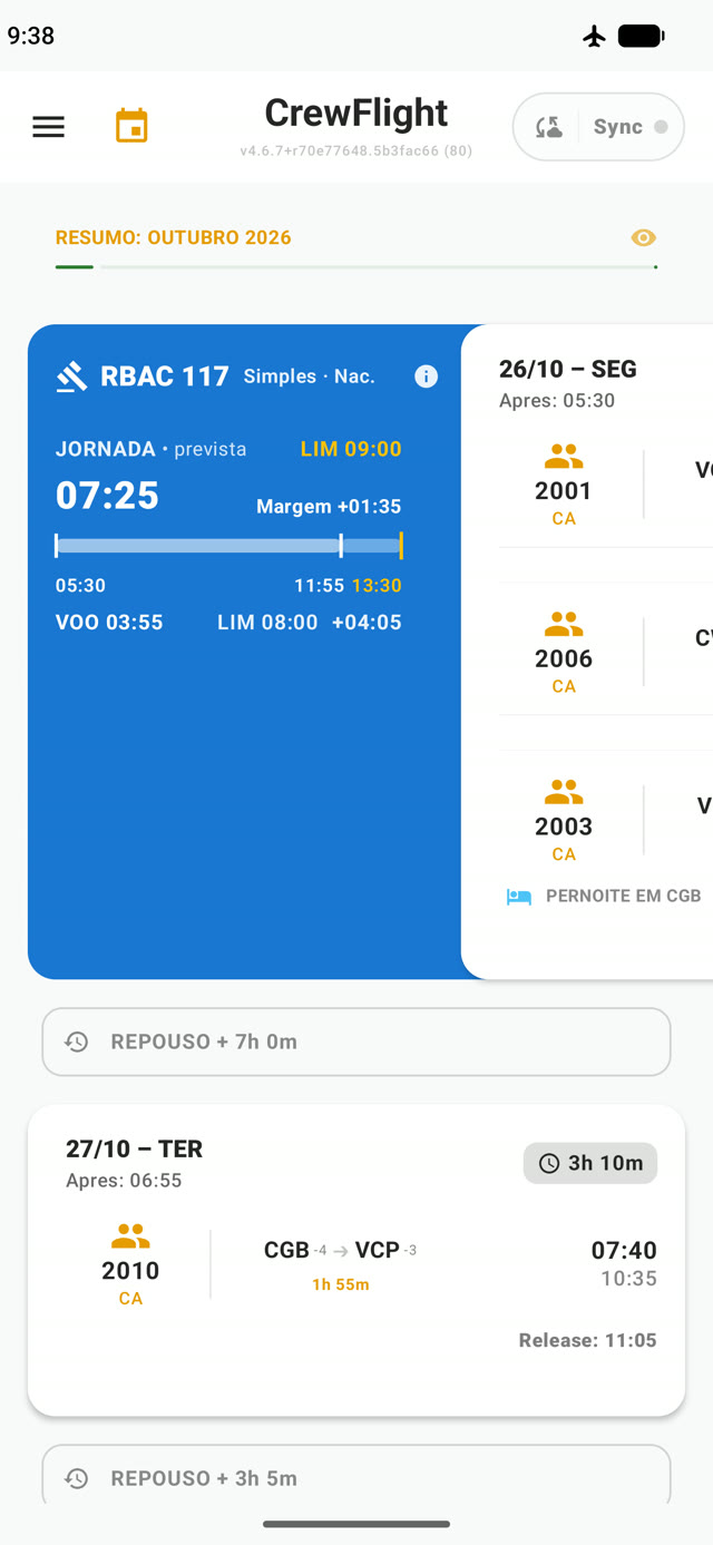 CrewFlight — aba de regulamentação (RBAC 117)